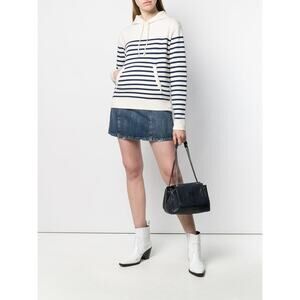 Saint Laurent YSL Navy & Cream Striped Hoodie Small